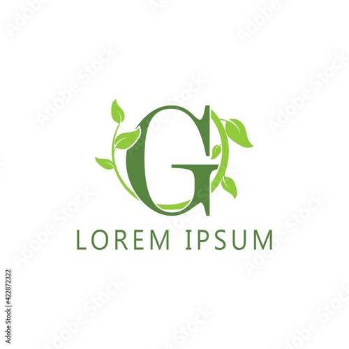 alphabet capital logo. Creative design concept green color with organic plant
