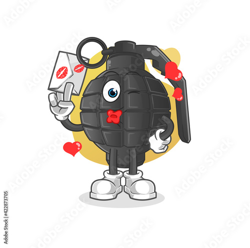 hand grenade hold love letter illustration. character vector