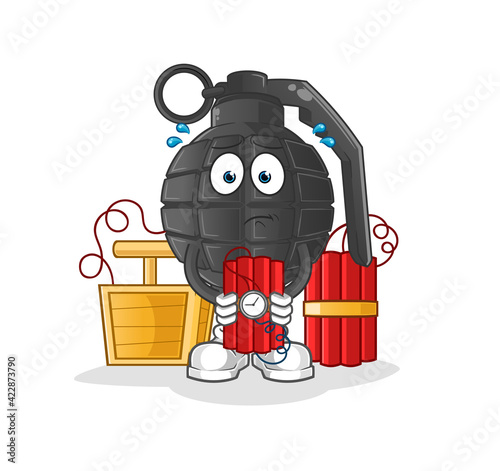 hand grenade holding dynamite character. cartoon mascot vector