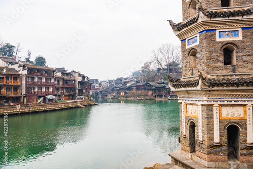 Phoenix Ancient City, Xiangxi, Hunan, China on a cloudy morning photo