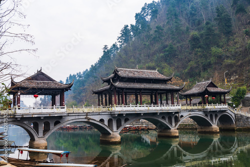 Fengyu Bridge in the morning in Phoenix Ancient Town, Xiangxi, Hunan, China
