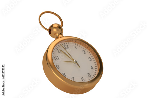 Big copper clock heart Isolated On White Background, 3D rendering. 3D illustration.