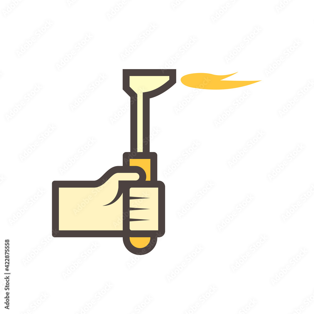 Gas torch vector icon. Welding cutting or fuel-burning equipment tool for welder use to blowing fire flame of oxygen, acetylene and propane for industry, metal steel work, metallurgy and construction. Gas torch vector icon. Welding cutting or fuel-burning equipment tool for welder use to blowing fire flame of oxygen, acetylene and propane for industry, metal steel work, metallurgy and construction.