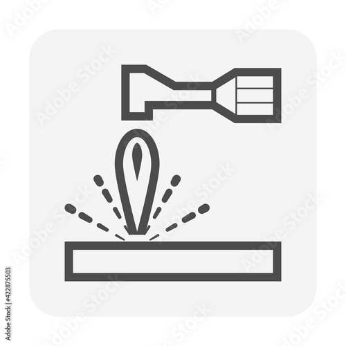 Gas torch vector icon. Welding cutting or fuel-burning equipment tool for welder use to blowing fire flame of oxygen, acetylene and propane for industry, metal steel work, metallurgy and construction.