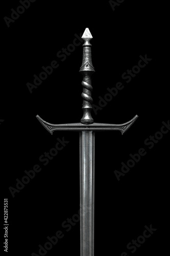 Foto Metal sword on a dark background. 3d render