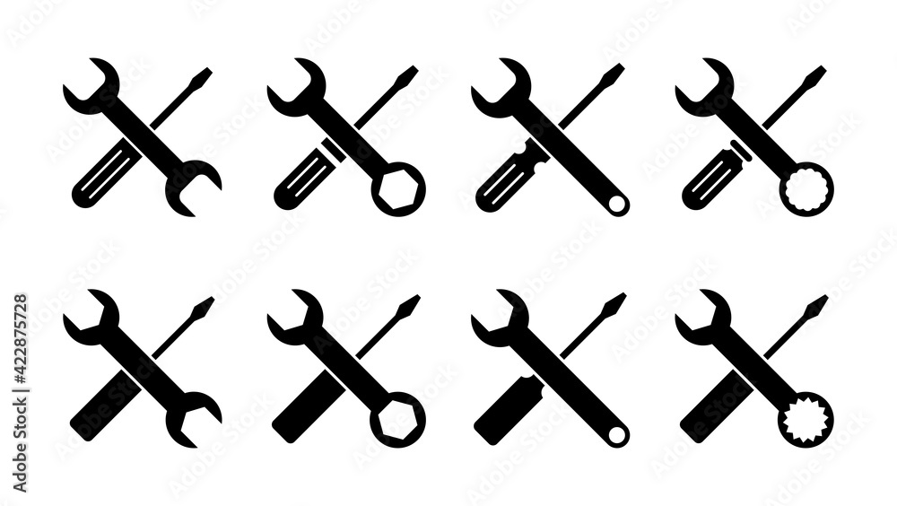 Repair tools icon set. tool icon vector. setting icon vector. Wrench and screwdriver. support, Service Repair tools icon set. tool icon vector. setting icon vector. Wrench and screwdriver. support, Service