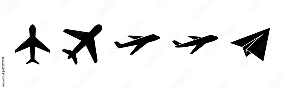 Plane icon set. Airplane icon vector. Flight transport symbol. Travel illustration. Holiday symbol Plane icon set. Airplane icon vector. Flight transport symbol. Travel illustration. Holiday symbol