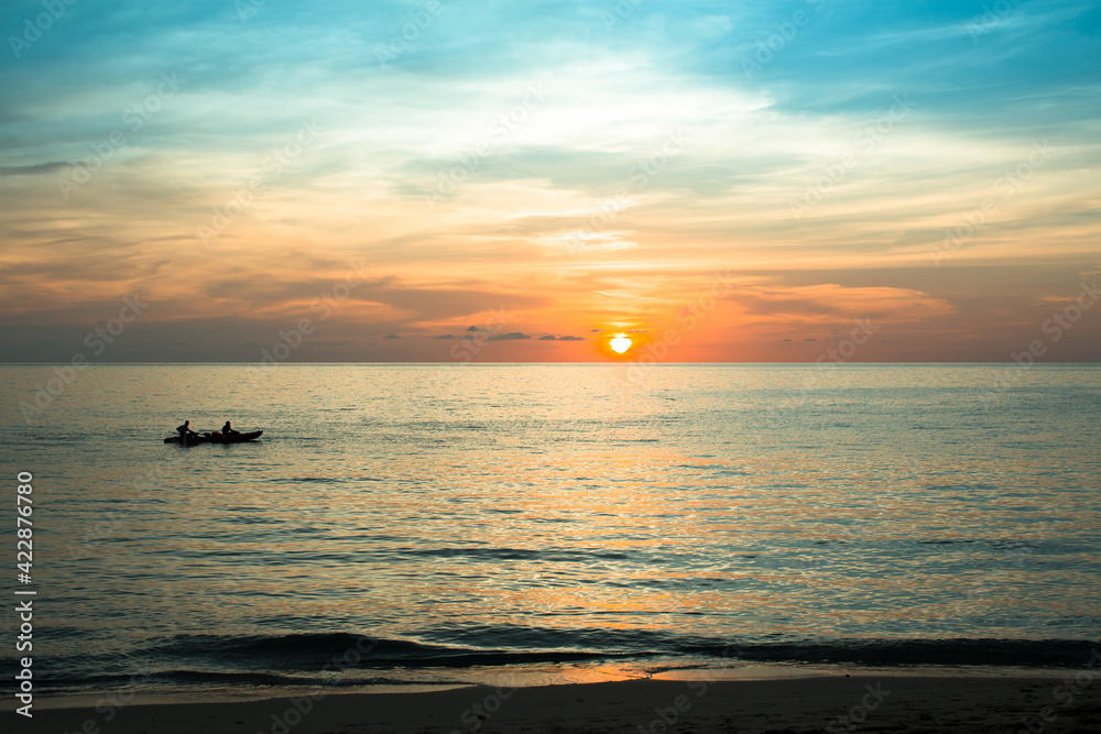 Amazing sunset on the Sea coast in Thailand.