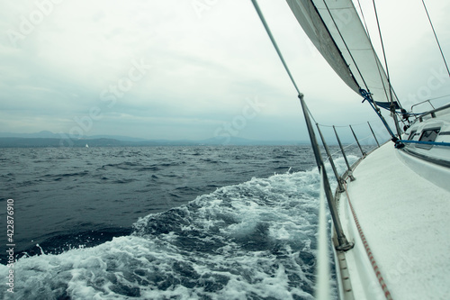 Fototapeta Sailing yachts in the Aegean sea in stormy weather. Yachting.