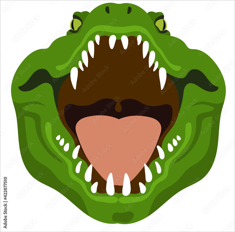 Crocodile with open mouth. Wild Animals in Cartoon style. Label, Design