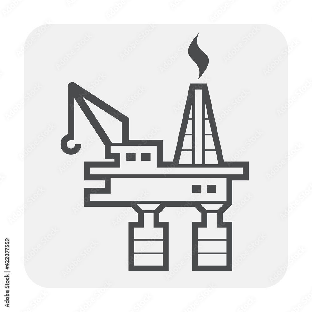 Oil platform or offshore drilling rig vector icon. Equipment of petroleum industry for supply fossil fuel, crude, natural gas and resource from oil well. By exploration, extraction and production.