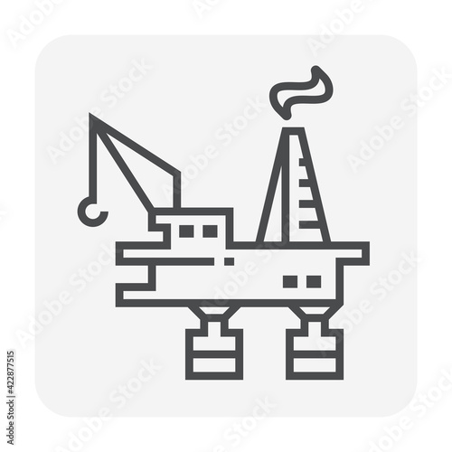Oil platform or offshore drilling rig vector icon. Equipment of petroleum industry for supply fossil fuel, crude, natural gas and resource from oil well. By exploration, extraction and production.