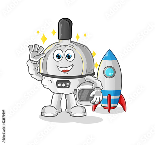 pan astronaut waving character. cartoon mascot vector
