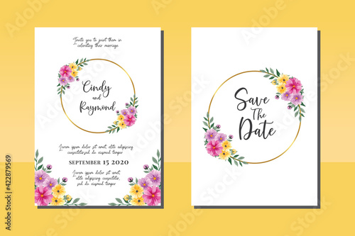Wallpaper Mural Wedding invitation frame set, floral watercolor hand drawn Daisy Flower design Invitation Card Template Torontodigital.ca