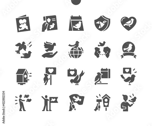 International Bird Day. Flying birds. Calendar. Celebrate, party and holiday. Nature, animal, sky, wings, feathers, ornithology, flying. Vector Solid Icons. Simple Pictogram