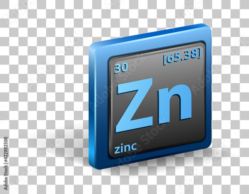 Zinc chemical element. Chemical symbol with atomic number and atomic mass.