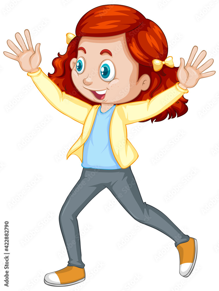 Girl pushing hands up dance cartoon character isolated Girl pushing hands up dance cartoon character isolated