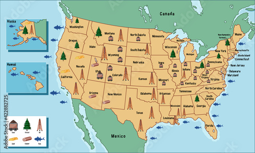 United States of America map with states names