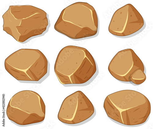 Set of brown stones isolated on white background