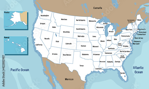 United States of America map with states names