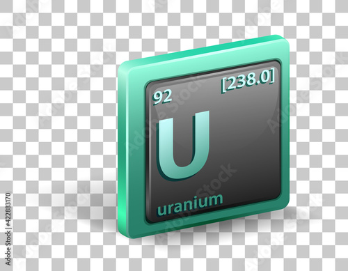 Uranium chemical element. Chemical symbol with atomic number and atomic mass.