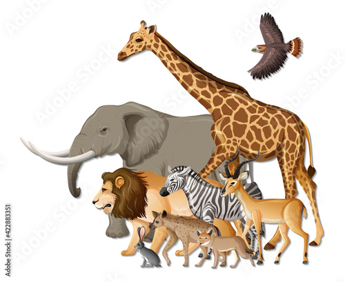 Group of wild African animals on white background © blueringmedia