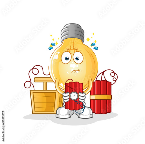 bulb holding dynamite character. cartoon mascot vector