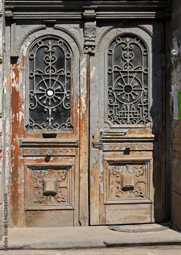 Ornate entrance to old stone building on Lado Asatiani Street, Tbilisi, Georgia