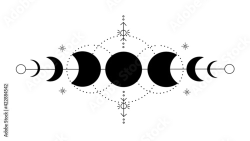Phase of moon, alchemy , magic,esoteric, vector illustration.