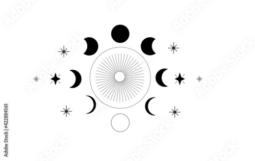 Phase of moon, alchemy , magic,esoteric, vector illustration.