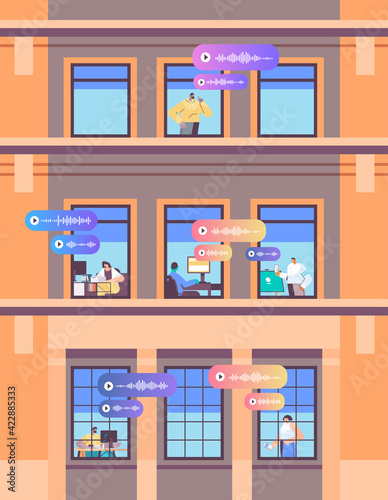 people communicate by voice messages audio chat application social media communication concept