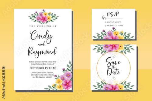 Wedding invitation frame set  floral watercolor hand drawn Daisy Flower design Invitation Card Template