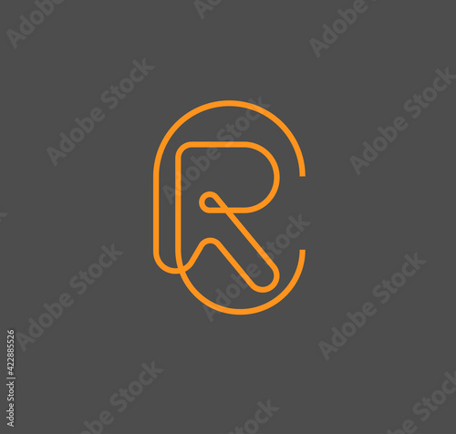 Simple and luxurious letter rc, cr  with thin geometric lines vector