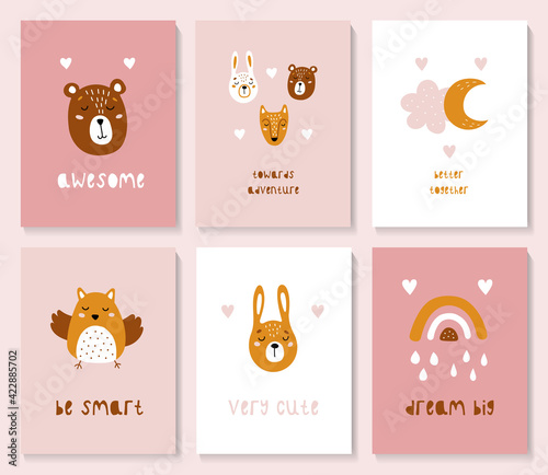 A set of postcards with a cute forest animals