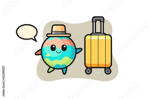 bath bomb cartoon illustration with luggage on vacation
