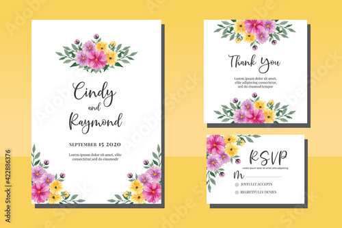 Wallpaper Mural Wedding invitation frame set, floral watercolor hand drawn Daisy Flower design Invitation Card Template Torontodigital.ca