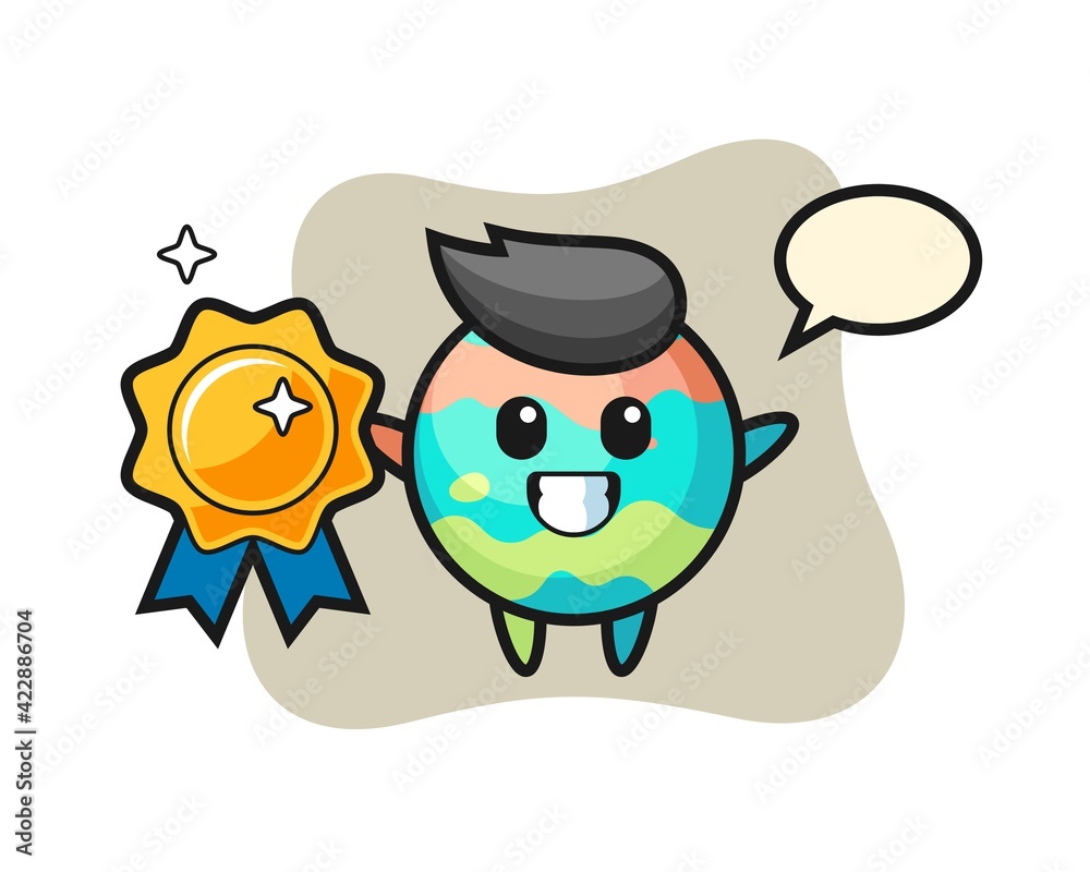 Fototapeta premium bath bomb mascot illustration holding a golden badge