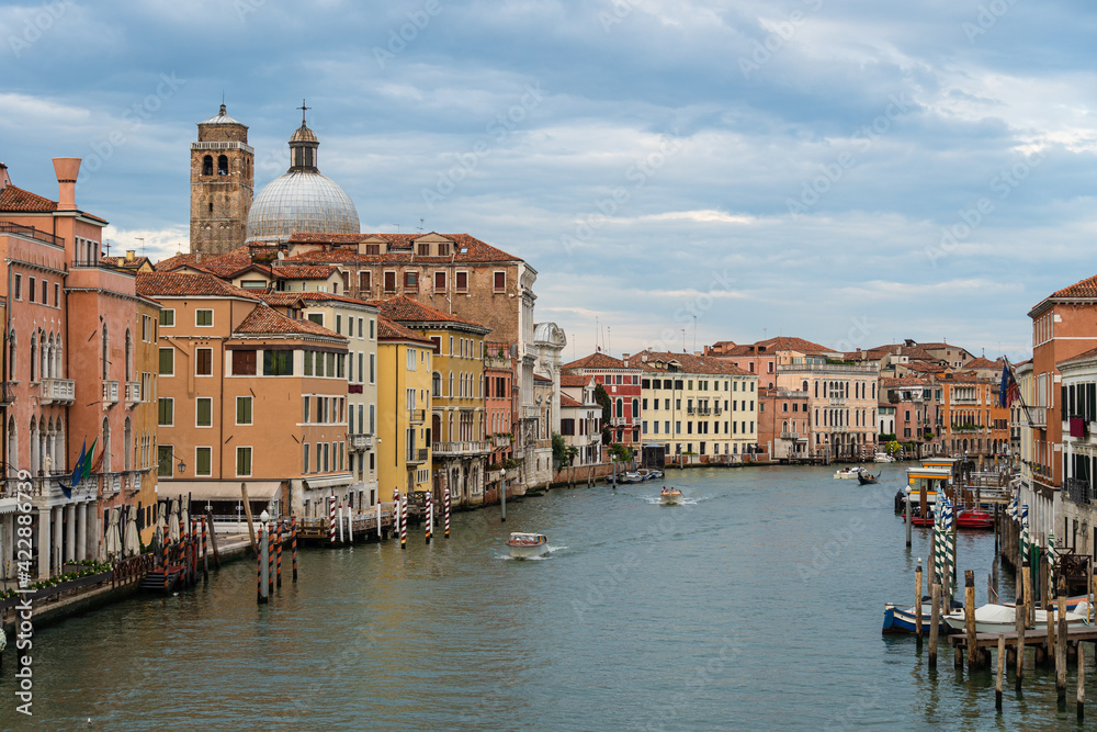 Dramatic view of the famous Grand Canal in Venice, Itlay, on a cloudy day