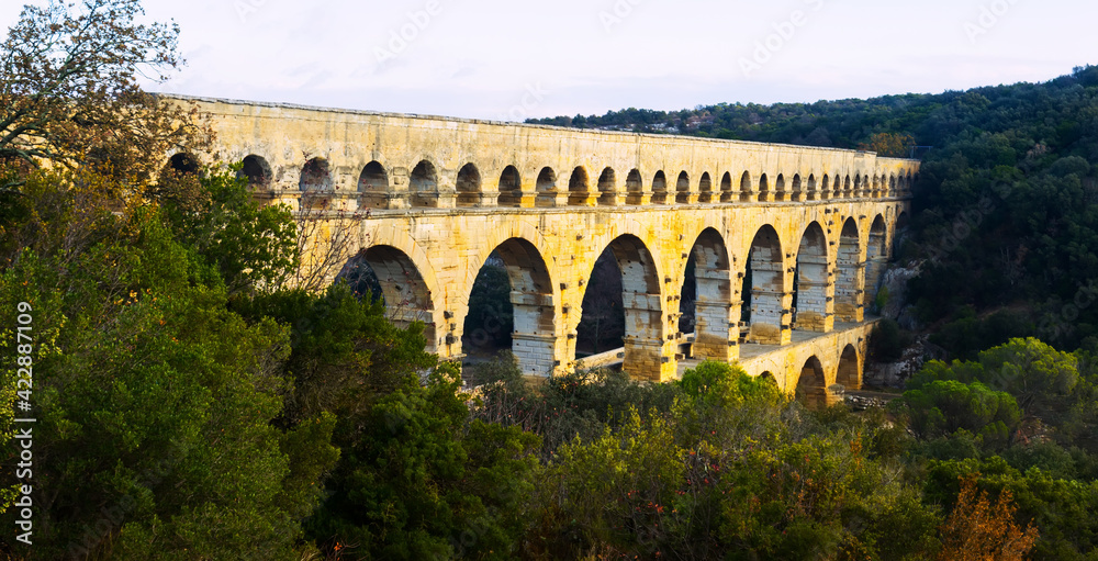 Pont du Gard, an ancient Roman bridge in southern France in Europe