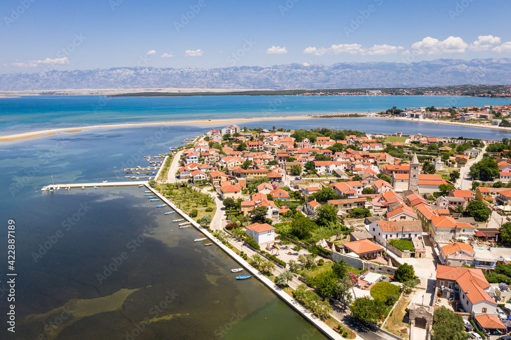 Aerial view of the famous Nin medieval old town near Zadar in Croatia