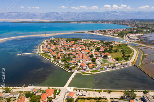 Aerial view of the famous Nin medieval old town near Zadar in Croatia