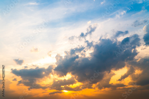 beautiful sky with clouds background  Sky with clouds weather nature cloud blue . Blue sky with clouds and sun  Clouds At Sunrise.