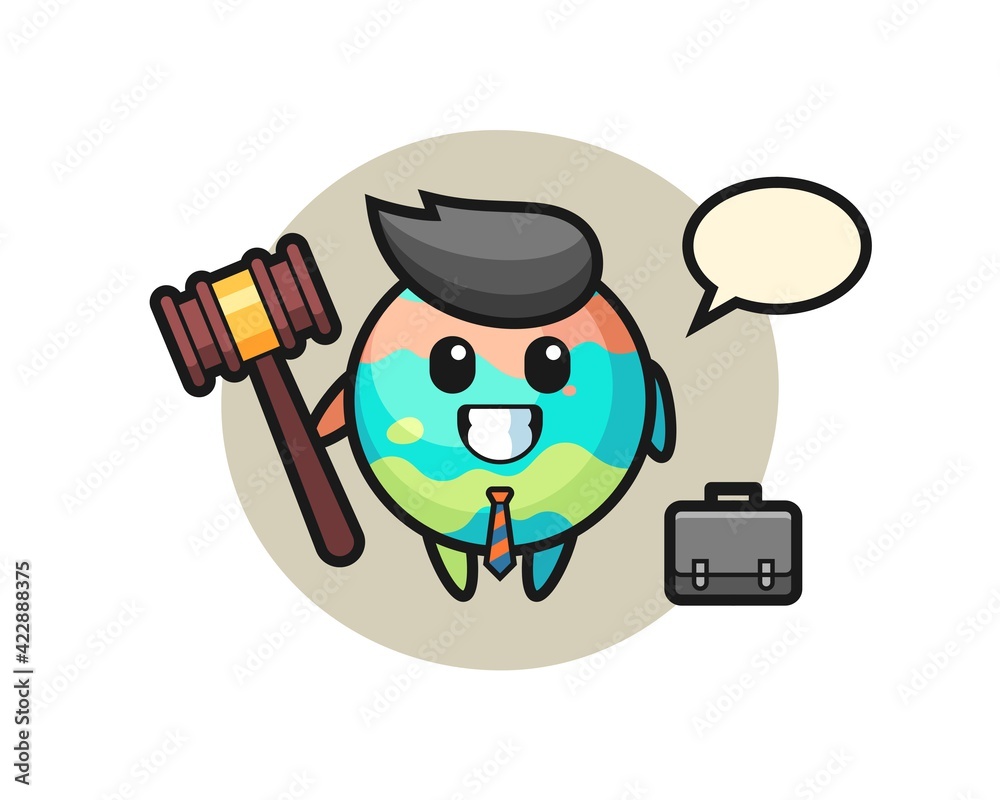 Illustration of bath bomb mascot as a lawyer