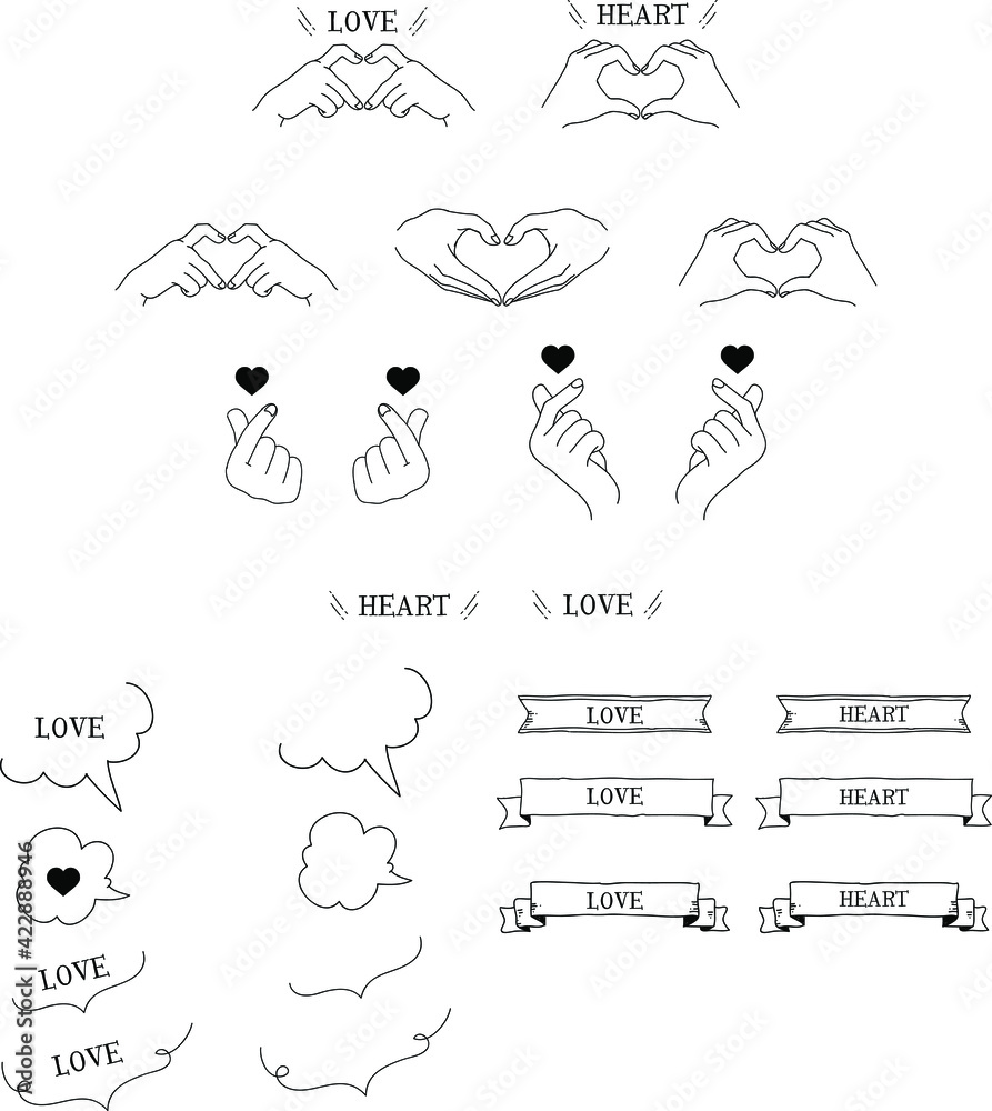 ハート 手書き 指ハート パーツ ふきだし Love 手 Stock Vektorgrafik Adobe Stock