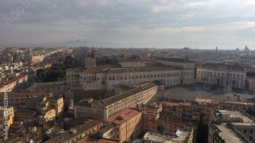 Aerial view of downtown Rome, Italy. City center with historic building seen from drone flying in the sky: Quirinal Palace (Palazzo del Quirinale), residence of the President of the Italian Republic photo