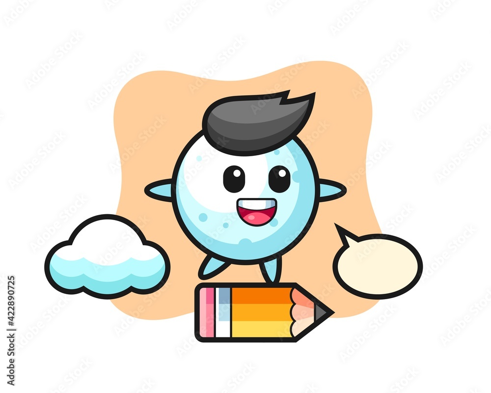 snow ball mascot illustration riding on a giant pencil snow ball mascot illustration riding on a giant pencil