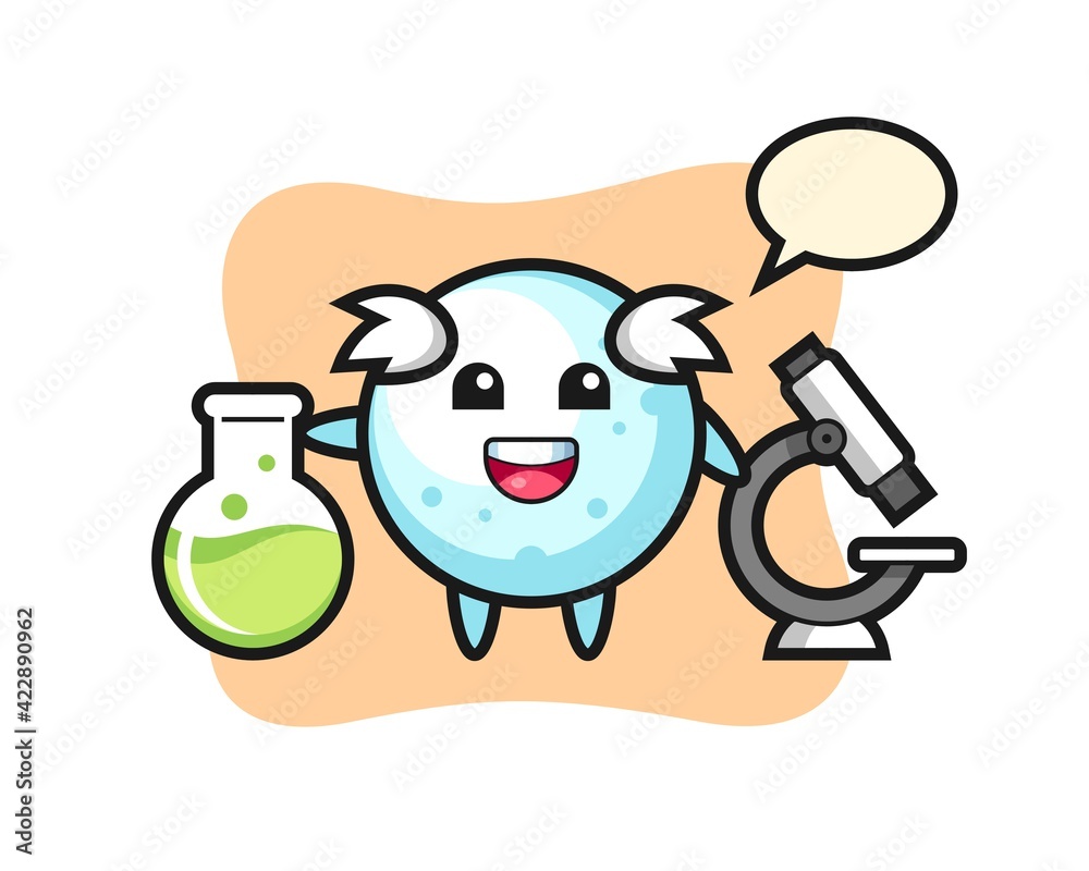 Mascot character of snow ball as a scientist