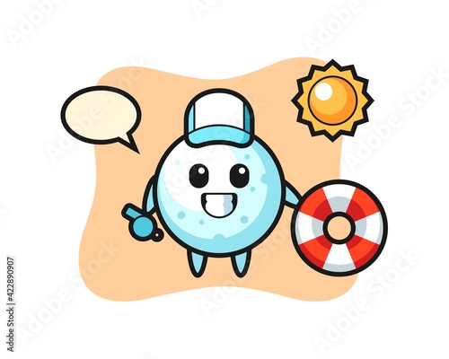 Cartoon mascot of snow ball as a beach guard