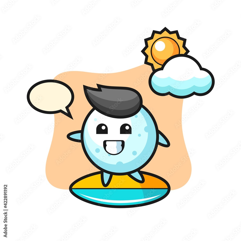 Illustration of snow ball cartoon do surfing on the beach