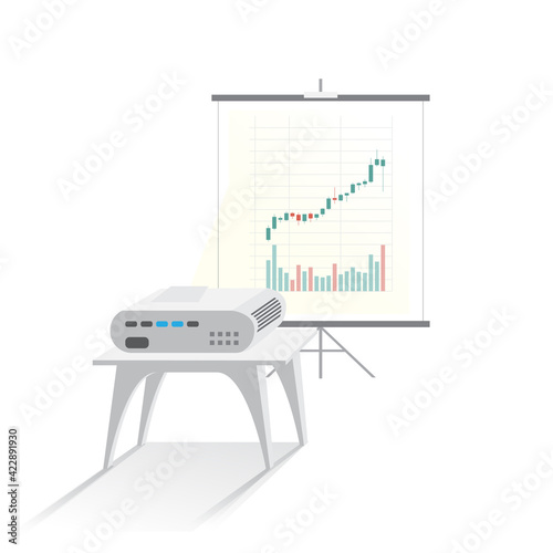 Projector preview trading view slide on screenboard, cartoon object for business content, flat vector illustration on white.